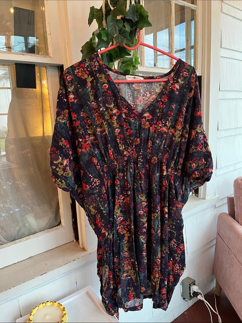 NATURAL LIFE Navy Floral Mini Dress with Red & Green Accents